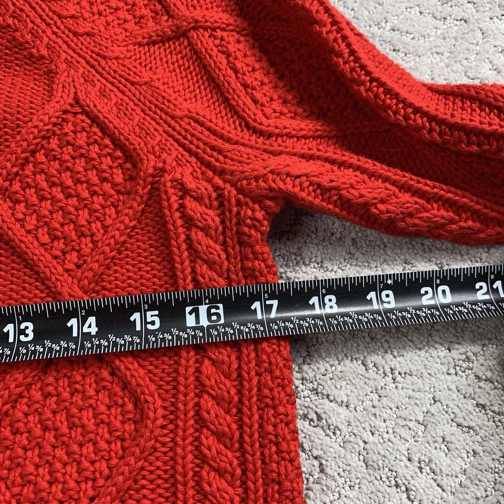Gap Chunky Cable Knit Sweater Womens Small Red 100% Cotton Crewneck - Picture 6 of 9